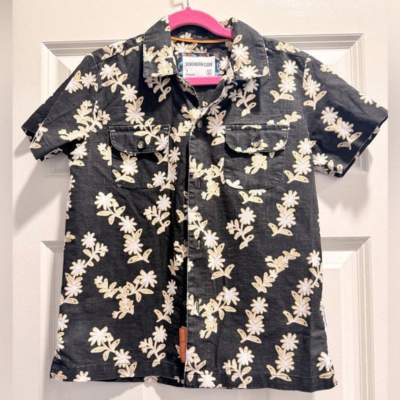 Sovereign Code EUC Sz 7 Black Floral Kids Shirt - Picture 2 of 5